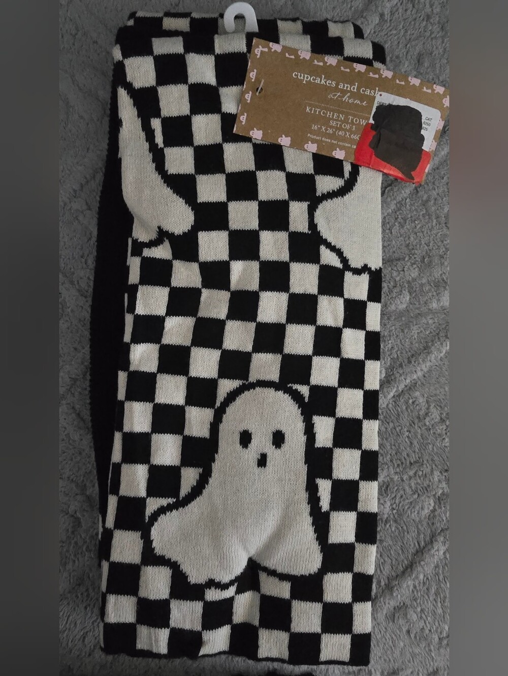 cupcakes & cashmere Kitchen Towels Black & White Ghost Checkered  Accessory